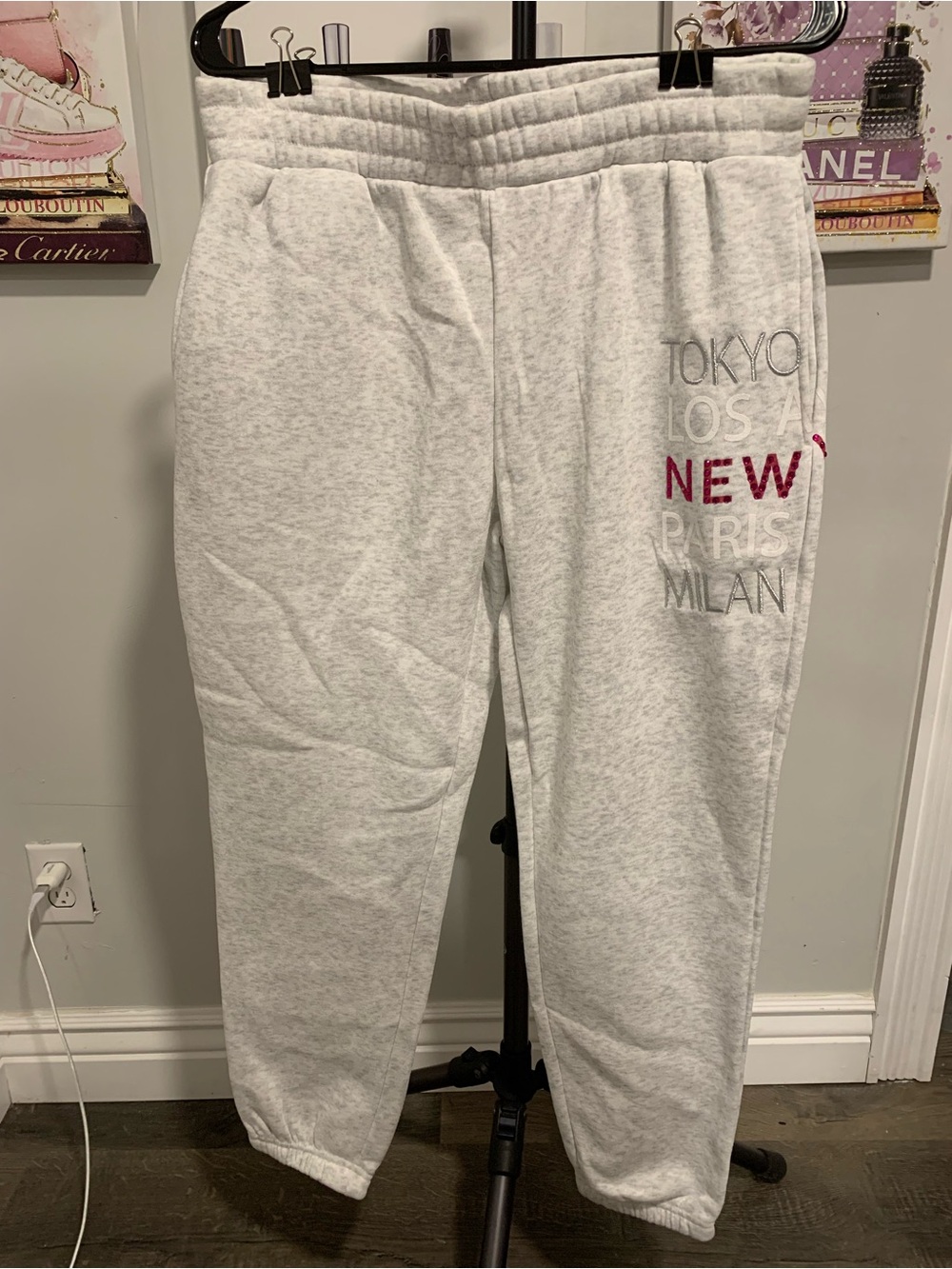 NWOT Light Gray Women's Joggers with Embroidery SPL046